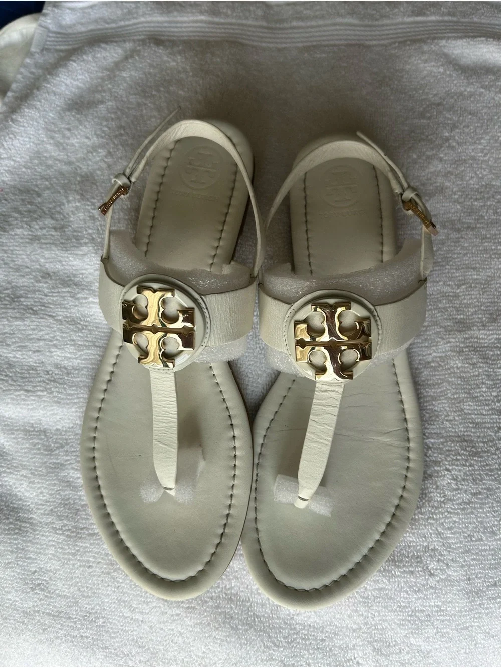 Tory Burch White Thong Sandals with Gold Logo